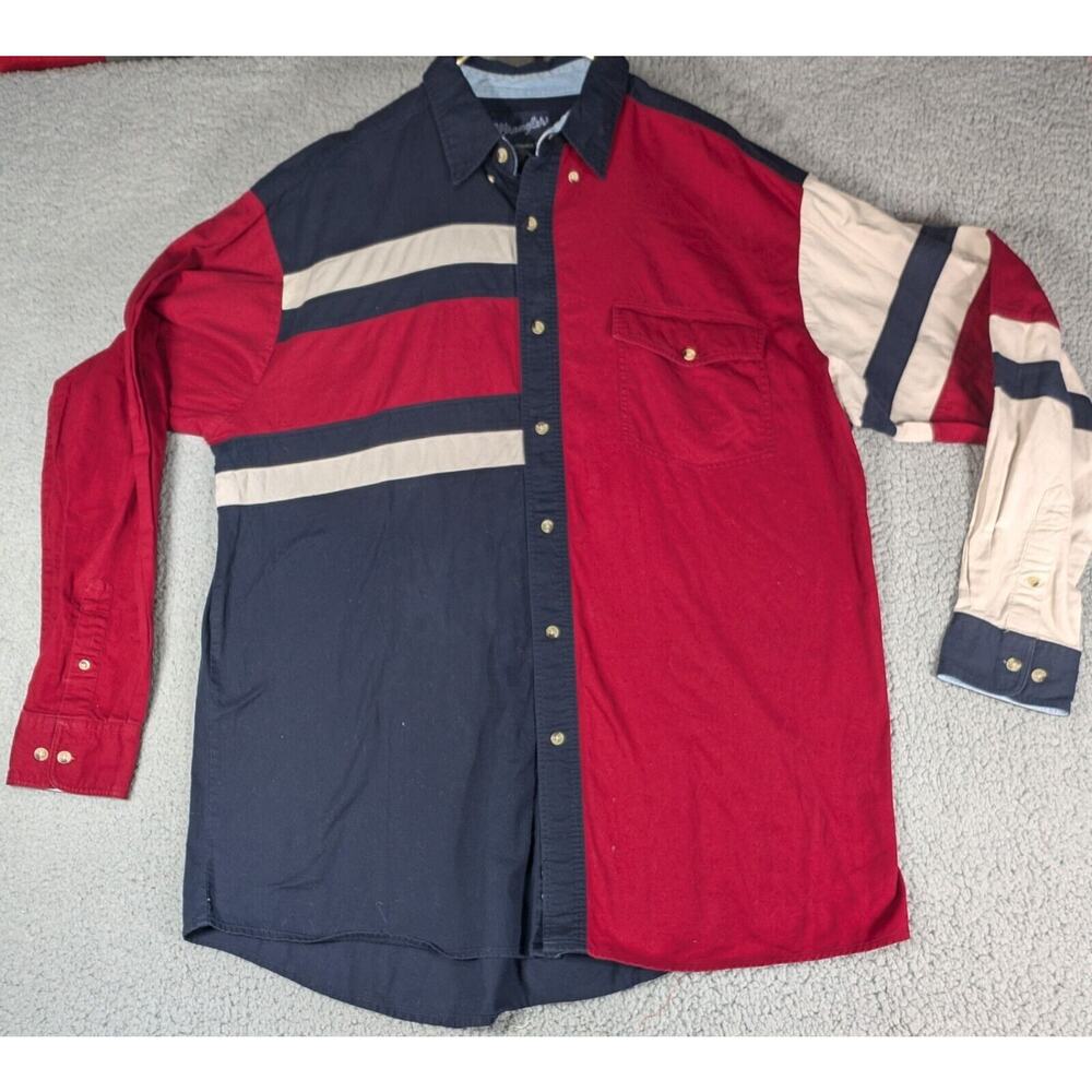 Wrangler Western Shirt Mens Extra Large Tall Red White Blue Cowboy Shirt